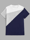 Color Block T-Shirt 180G 100% Top [Siji Dou] Short-Sleeved Solid Color, Summer Global Four Seasons Base Factory Manufacturing Men'S Comfortable High-Quality High Fit Casual Sports Luxury - White, gray and blue