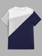 Color Block T-Shirt 180G 100% Top [Siji Dou] Short-Sleeved Solid Color, Summer Global Four Seasons Base Factory Manufacturing Men'S Comfortable High-Quality High Fit Casual Sports Luxury - White, gray and blue