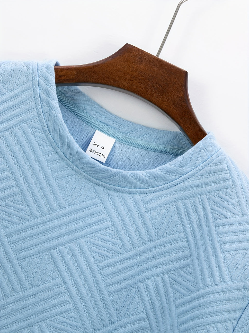 Men's Business Casual Sport Solid Color Crew Neck Jacquard T-Shirt - Light Blue