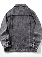Men'S Vintage Denim Jacket, Classic Lapel, Retro Washed Denim Coat, Multi-Color Casual Workwear Jacket - Black
