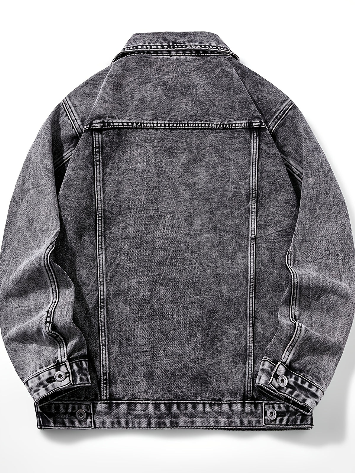 Men'S Vintage Denim Jacket, Classic Lapel, Retro Washed Denim Coat, Multi-Color Casual Workwear Jacket - Black