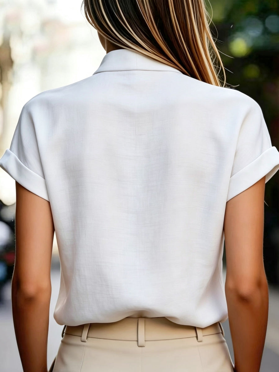 Spring and Summer Korean Style Easy V-Neck Ruffled Sleeve Shirt - White