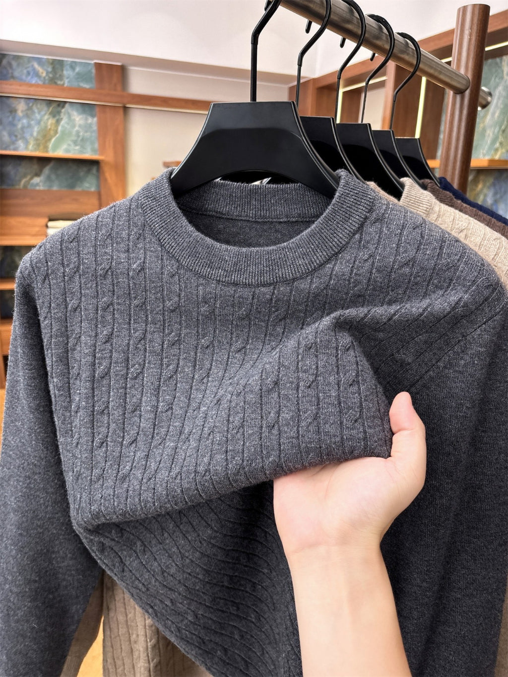 Autumn Winter Knit 3D Solid Round Neck Jacquard Sweater, Basic Thickened Pullover Top, Men'S Fashion Knit Long Sleeve, Jia A - Dark Gray