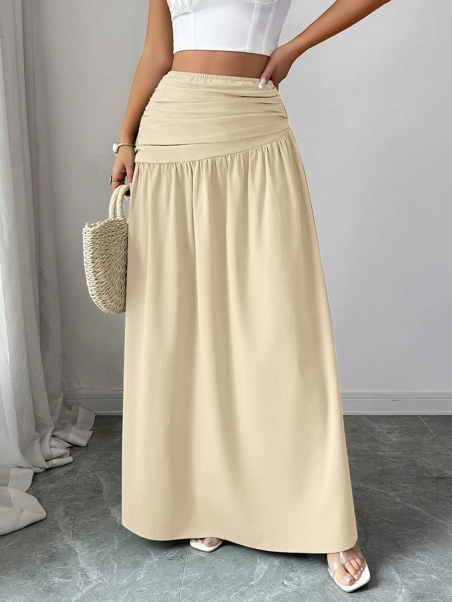 Women'S Casual Pleated Solid Color Skirt, Romantic Holiday Style, Elegant Design, Versatile Fashion, Ideal Choice for Women in Back-To- Season, Spring And Summer - Apricot
