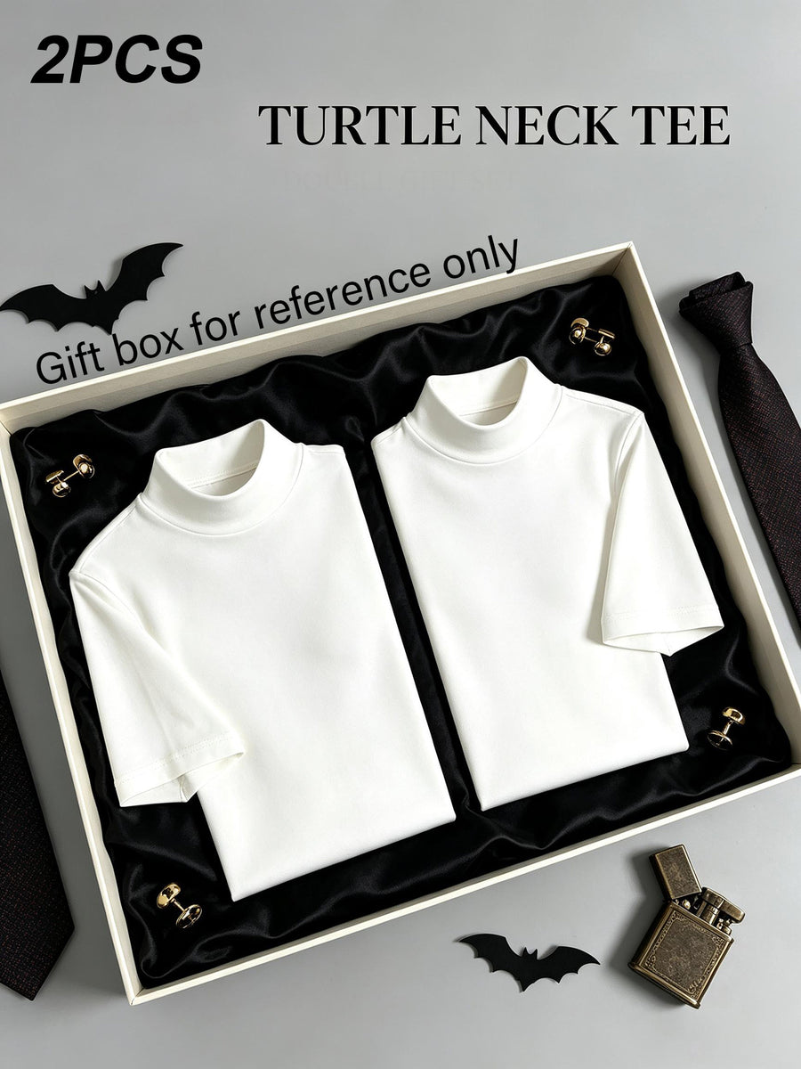 Men'S Short Sleeve High Neck Work And T-Shirt, Men'S Top, Casual Workwear, Suitable for Work Scenarios - White