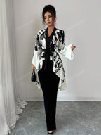 Autumn Women's Floral Print Flare Sleeve Tie-Back Shirt - Multicolor