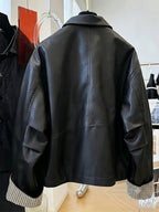 Contrast Sleeve Statement Jacket. Motorcycle Riding Windproof Outerwear - Black