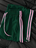 New Cross-Border Fashion Casual Women's Long Pants with Double Stripes, Drawstring Waist, Cuffed Hem, and Side Pockets - ZLLZ - Dark Green