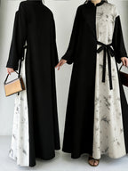 Women' Chinese Collar/Stand Collar Dress - Maxi Dress with Watercolor Print & Elastic-Free Machine-Washable Fabric, Office to Wedding Guest Gown for Spring/Summer (Non-Stretch) - 9A11388-1 - Mixed colors