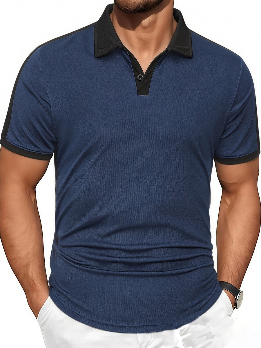 Men'S Casual Sports Solid Polo Shirt with Short Sleeves - Navy Color