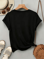 Summer Western Architectural Print Round Neck Regular T-Shirt, Casual Regular Printed Top - Black