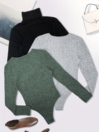 Women's Brushed Temperament Fitted 3pcs Top Set - Green+grey+black