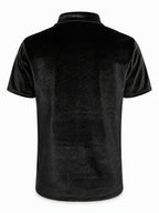 Men's Velvet Lapel Short-Sleeve Polo Shirt, American Relaxed Style, Soft, Skin-Friendly, Breathable, and Versatile, for Daily Commuting and Streetwear - Black