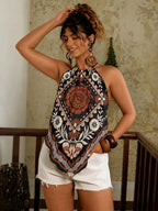 Retro Print Triangle Scarf Halterneck Camisole - Mixed colors