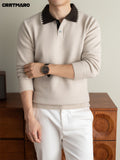 Men'S Heavyweight Thick Turn- Collar Pullover Sweater, Warm Casual Layering Top for Fall And Winter - Beige Apricot