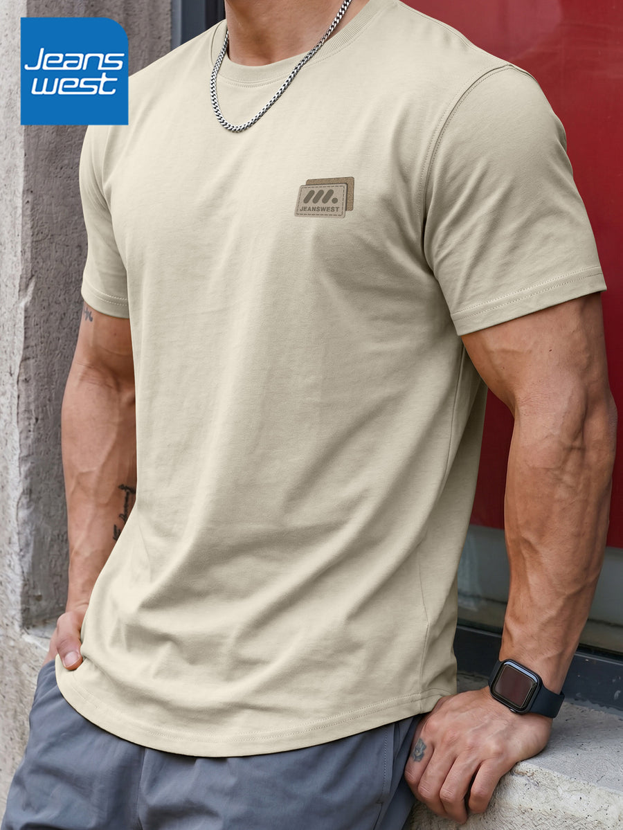 JEANSWEST Men'S Summer 100% Athletic Casual Short Sleeve T-Shirt, Loose Fit - Light Khaki