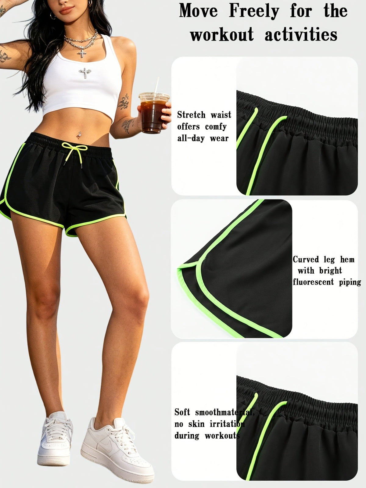 Women'S Summer New Eye-Catching Edge-Trimmed Elastic Quick-Dry Casual Shorts, Loose Body-Covering Non-Picky Size Drawstring Waistband Comfortable All-Match Home Wear Outdoor Wear Short Shorts Suitable for Daily Wear, Fitness, Outdoor - Fluorescent Green