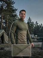 ESDY 1-Piece Men's Stand Collar Tactical BDU Sweatshirt, Large Mesh Breathable Half-Zip Outdoor Combat Top, Chest and Back Mesh Breathable Training Wear - Military Green