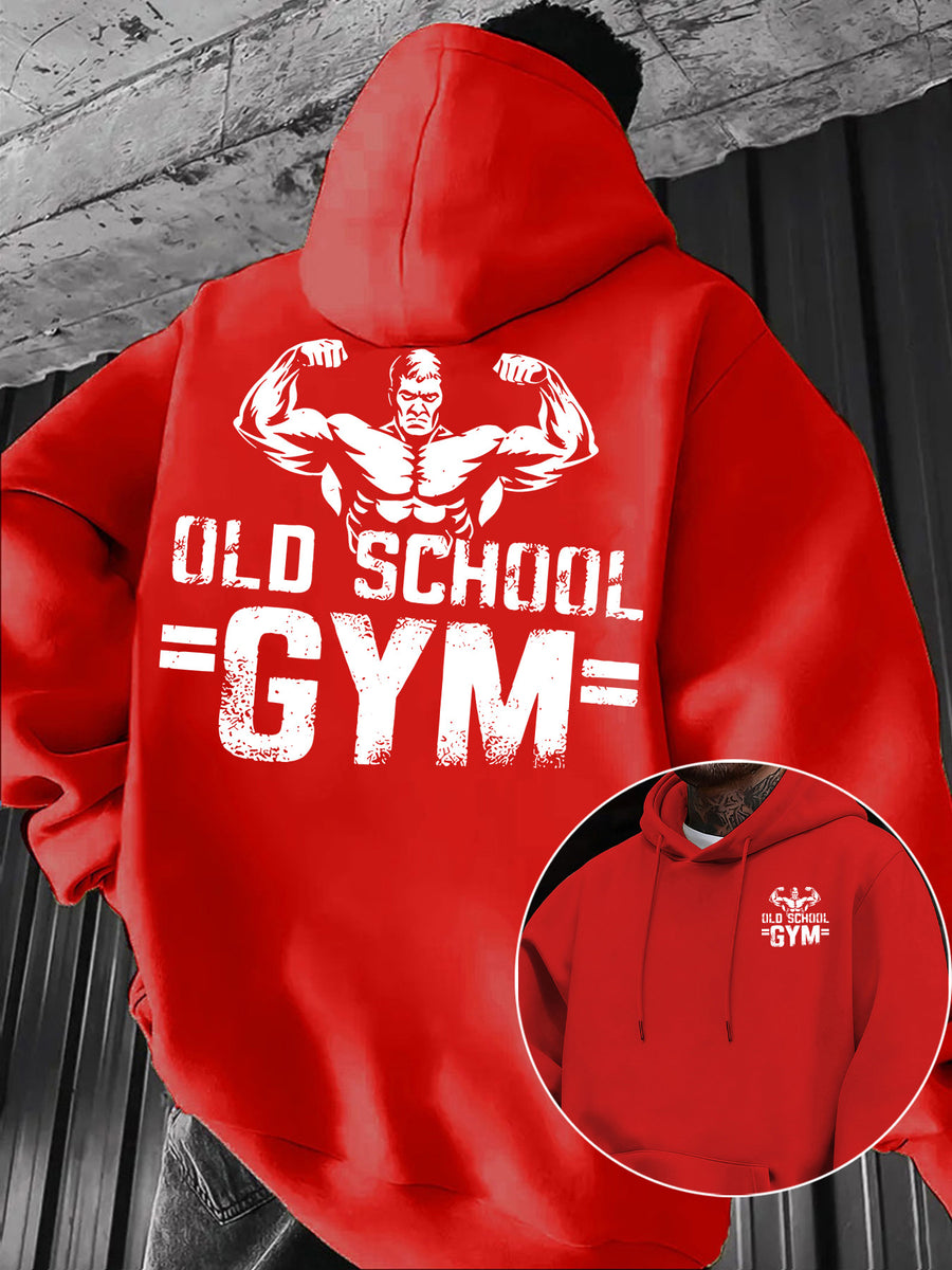 Men's Casual Sweatshirt with Letter Print, Drawstring Hood, Long Sleeve Pullover with Pocket - Red