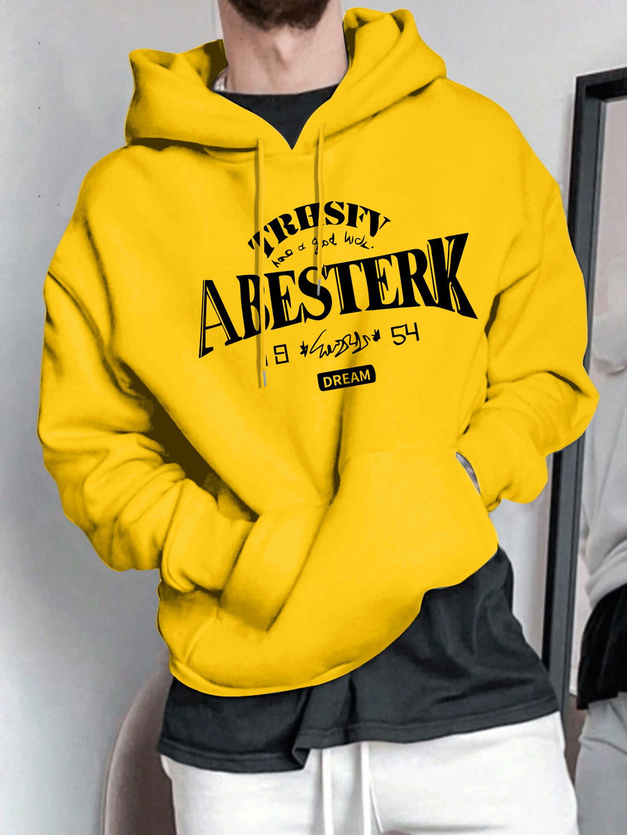 Spring/Autumn Men'S Casual Hooded Sweatshirt Youth Handsome Hoodie - Yellow