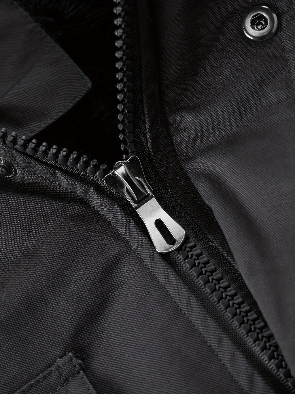 Men'S Fleece-Lined Thickened Jacket, Multi-Pocket Design, 100% Casual Outdoor Coat, Stand-Up Collar And Button Closure, Suitable for Autumn And Winter - Black