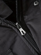 Men'S Fleece-Lined Thickened Jacket, Multi-Pocket Design, 100% Casual Outdoor Coat, Stand-Up Collar And Button Closure, Suitable for Autumn And Winter - Black