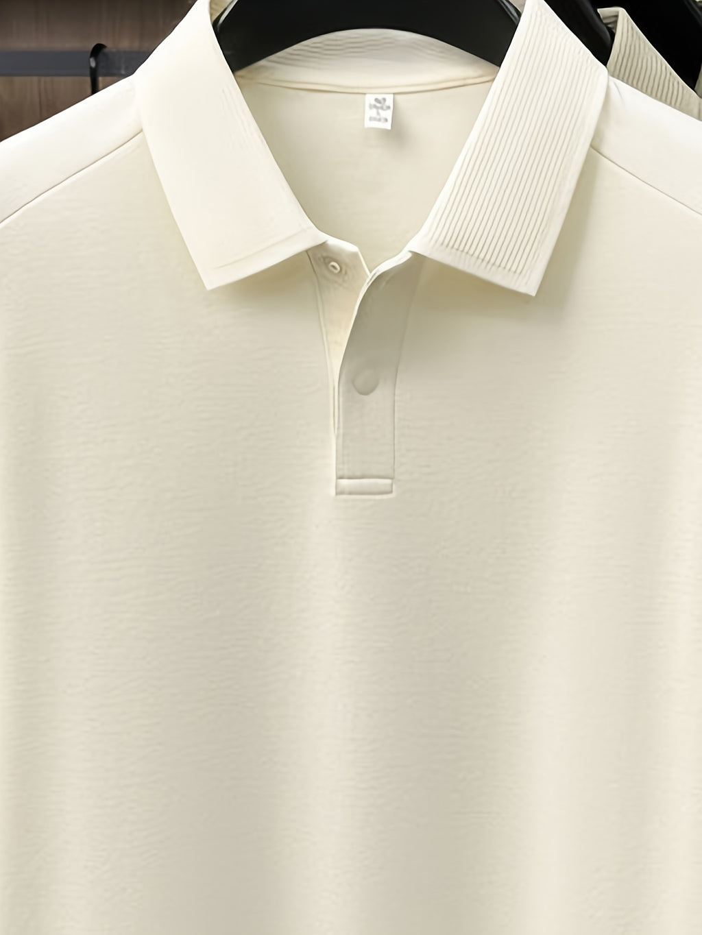 Men'S Lapel Long Sleeve Polo Shirt, 2-Button Design, Ribbed Polo Collar, Suitable for Commute And Casual Wear, Can Be Worn Inside Or Outside - Off-white