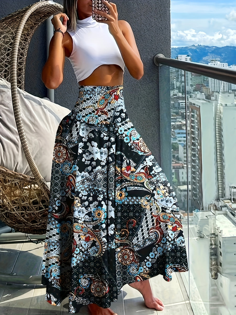 Women's Bohemian Print Pleated Waist Skort - Multicolor