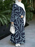 1pc 2D Flat Abstract Arabic Pattern + "Good Vibes" Slogan Muslim Long Dress Women's New Muslim Robe - Women's Loose-Fitting Long-Sleeved Printed Dress - Daily Commuting and Home Wear - Eid Festival Dress - Comfortable Abayas Robe Elegant Middle - Mixed colors