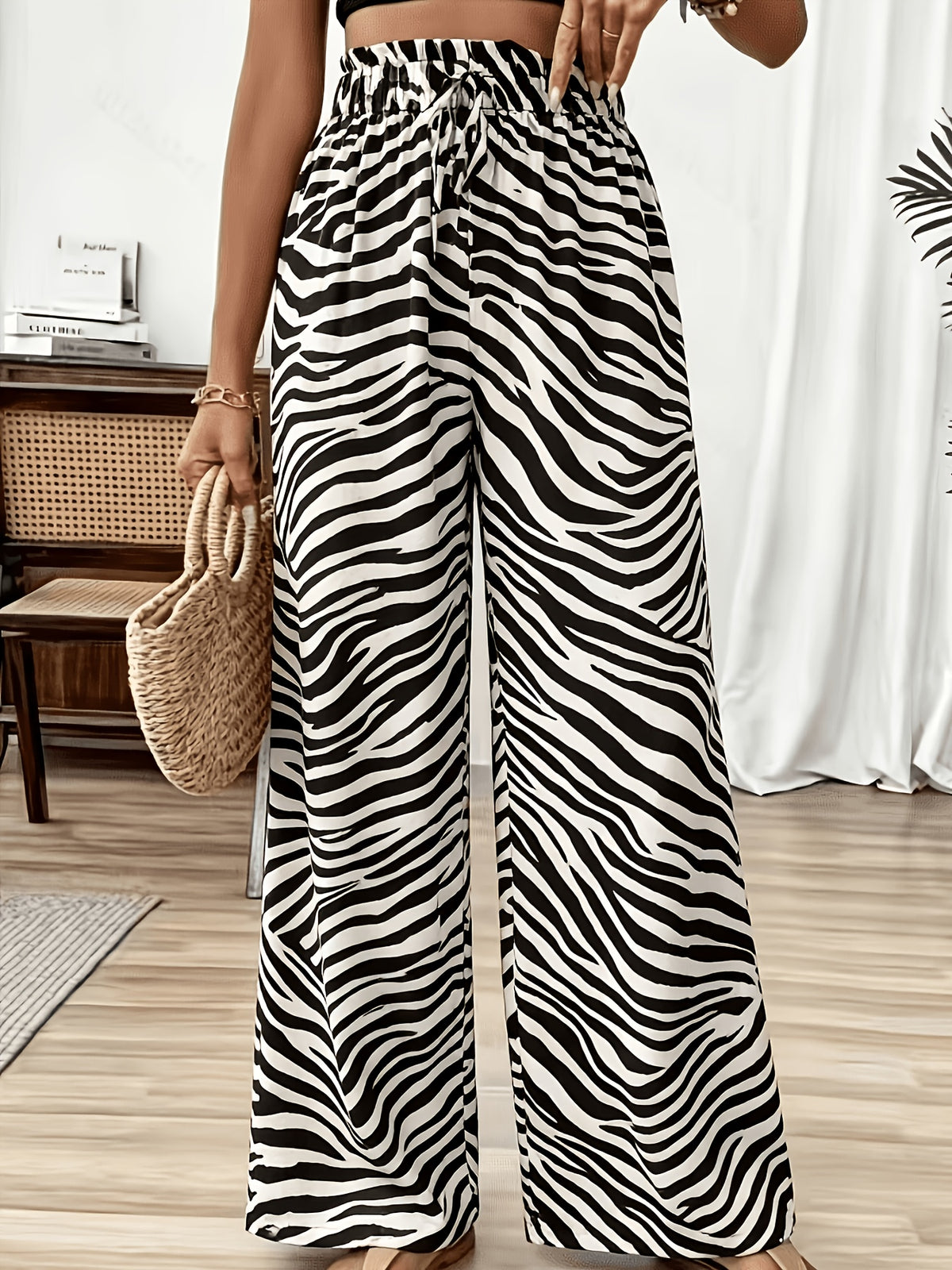 Elegant Leopard Print Wide Leg Pants for Women - Multicolor 4