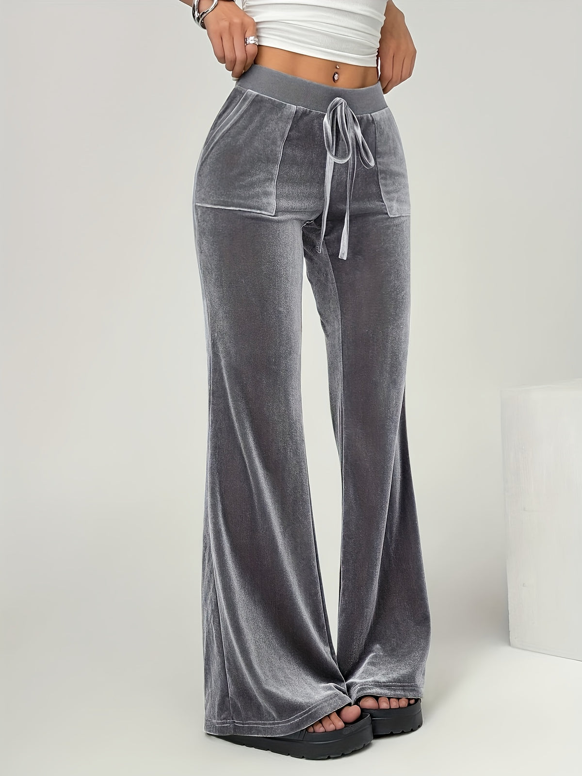 Spring/Summer Directional Women'S Solid Color Flared Pants - Dark Gray
