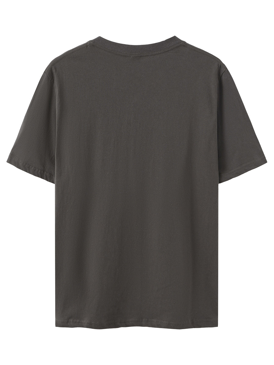 Men's Print Pure Cotton T-Shirt, Summer Fashion Vintage Trendy Casual Breathable Everyday Versatile Crew Neck Short Sleeve Top - Dark Gray