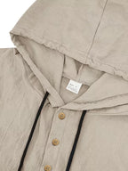 Spring/Autumn Men's Solid Color Half-Zip Hooded Long-Sleeve Single-pc Top, Simple and Comfortable Letter Print Shirt, Streetwear for Outings, Visiting, and Casual Wear - Khaki