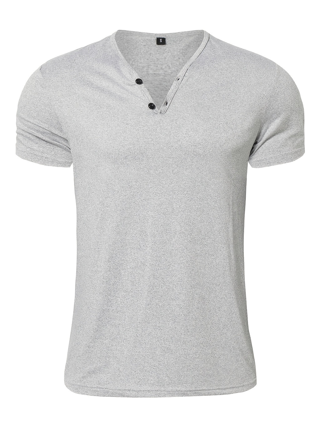 Men's Quick-Dry Moisture-Wicking Henley Shirt - Lightweight Breathable Stretch V-Neck Button-Front Collar T-Shirt Suitable for Gym, Outdoor, & Casual Wear, Solid Color Short Sleeve for Daily Activities & Summer Training (Machine Washable) - Light Grey