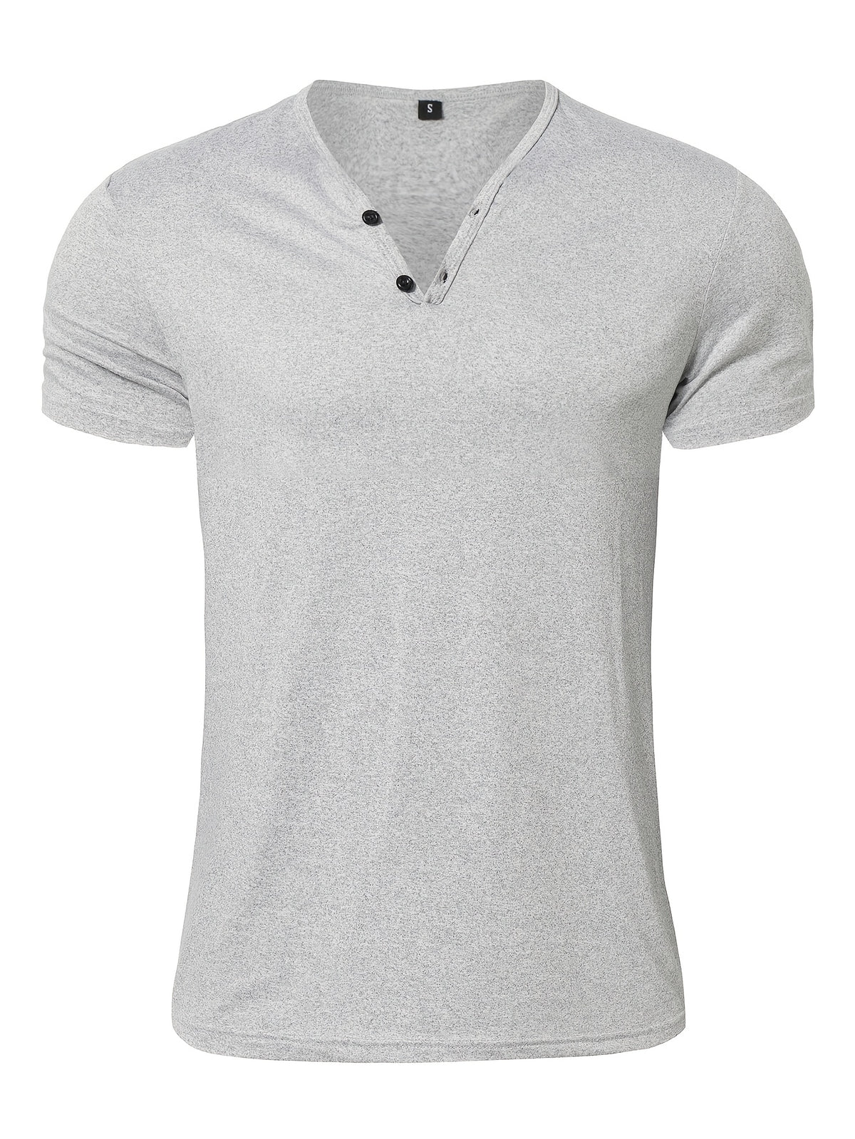 Men's Quick-Dry Moisture-Wicking Henley Shirt - Lightweight Breathable Stretch V-Neck Button-Front Collar T-Shirt Suitable for Gym, Outdoor, & Casual Wear, Solid Color Short Sleeve for Daily Activities & Summer Training (Machine Washable) - Light Grey