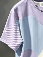 Men'S Casual Round Neck T-Shirt, Geometric Pattern Patchwork Striped Design, Chicago Word Pattern, Drapey Fashion Top, All-Season Wear, Breathable Regular Fit for Casual And Formal Outfits - Round Neck Casual Top, Comfortable Wear - Mixed Color 1