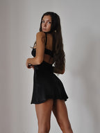 Sexy Satin Adjustable Strap Dress with Lace - Elegant Night Dress Specially Designed for Women, Petticoat-Style Underwear Pajamas - Black