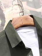 Men'S Long Sleeve Dress Shirt Business Casual Men'S Shirt Jacket Work Outerwear Shoulder Epaulet Jacket Men'S Handsome Youth School Solid Color Coat Comfortable Casual Versatile Tall Slimming Coat Top Thanksgiving Christmas Gift - fern green