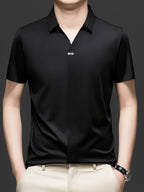 Summer New Men'S Short Sleeve Shirt Outerwear Fashion Trendy All-Match V-Neck Polo Collar - SINBOS - Black