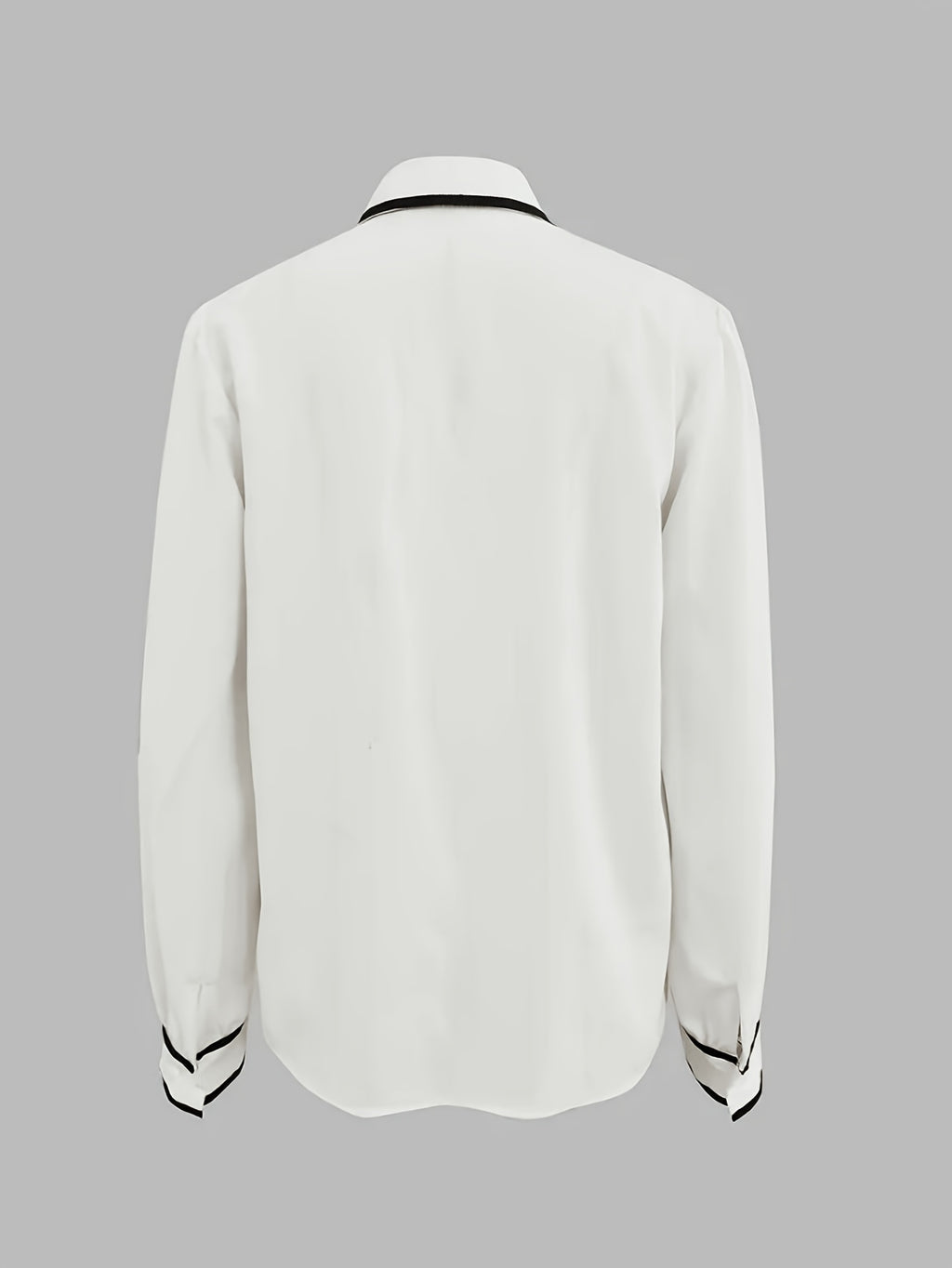 Women'S New Black And White Color-Blocked Piping Knotted Elegant Long-Sleeved Shirt Top - White