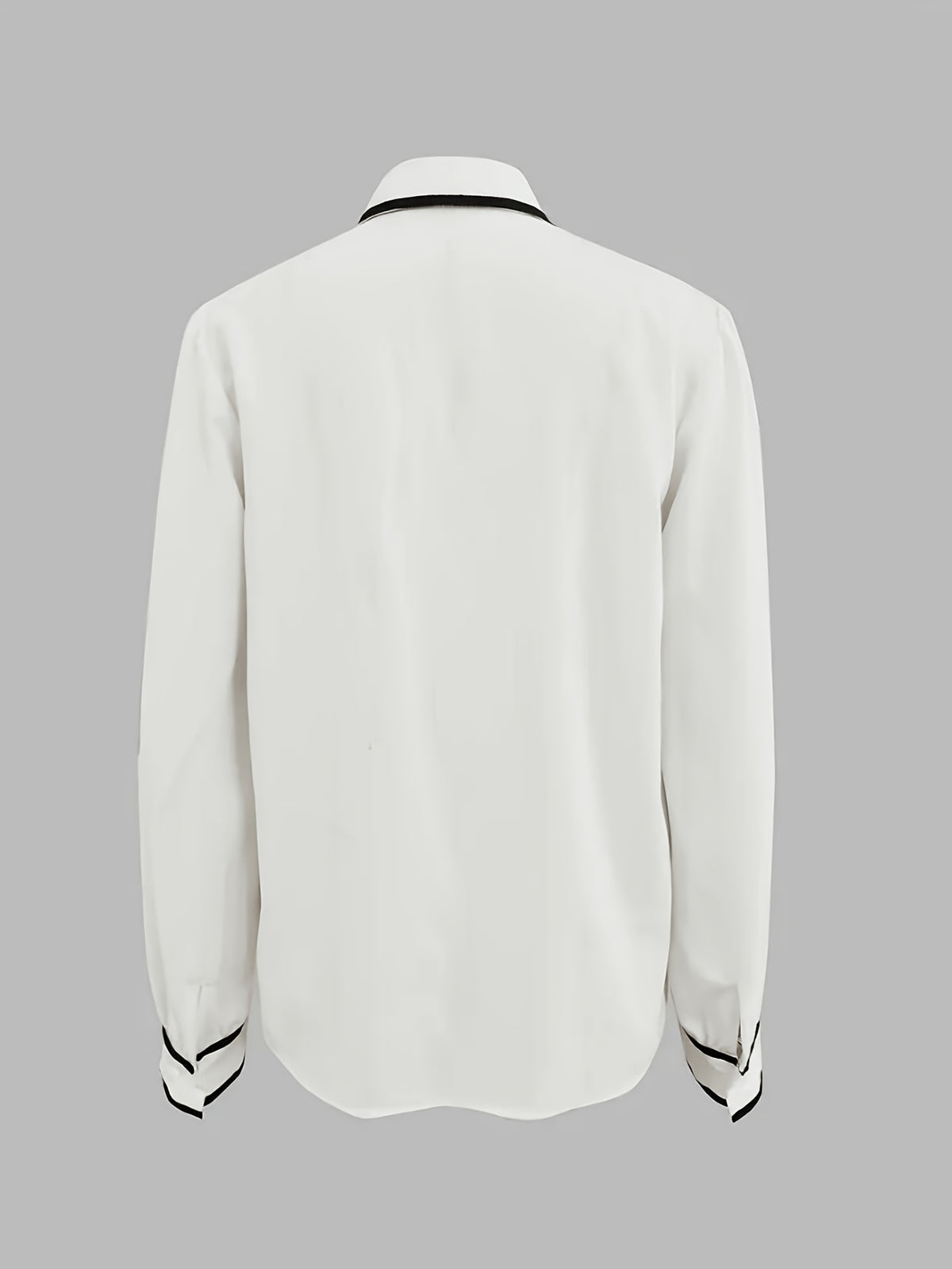 Women'S New Black And White Color-Blocked Piping Knotted Elegant Long-Sleeved Shirt Top - White