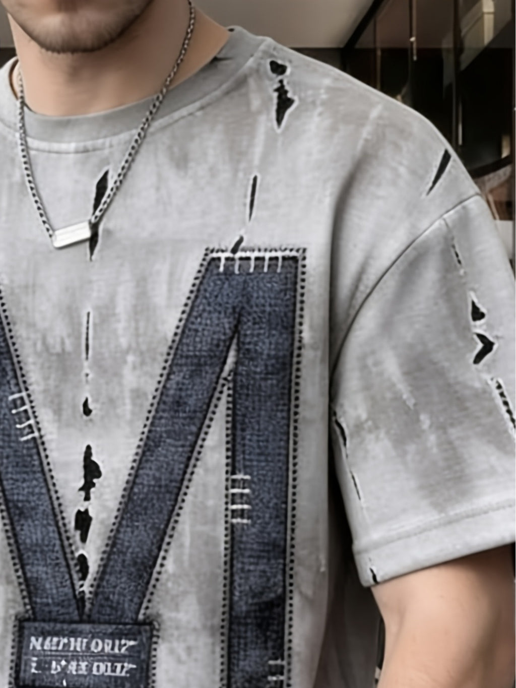 Men's Vintage American Oversized T-Shirt with M Letter Print - Loose Fit Crew Neck Short Sleeve Summer Casual Streetwear Top, Suitable for Casual Attire & Layering, Machine Washable Non- Shirt - Mixed colors