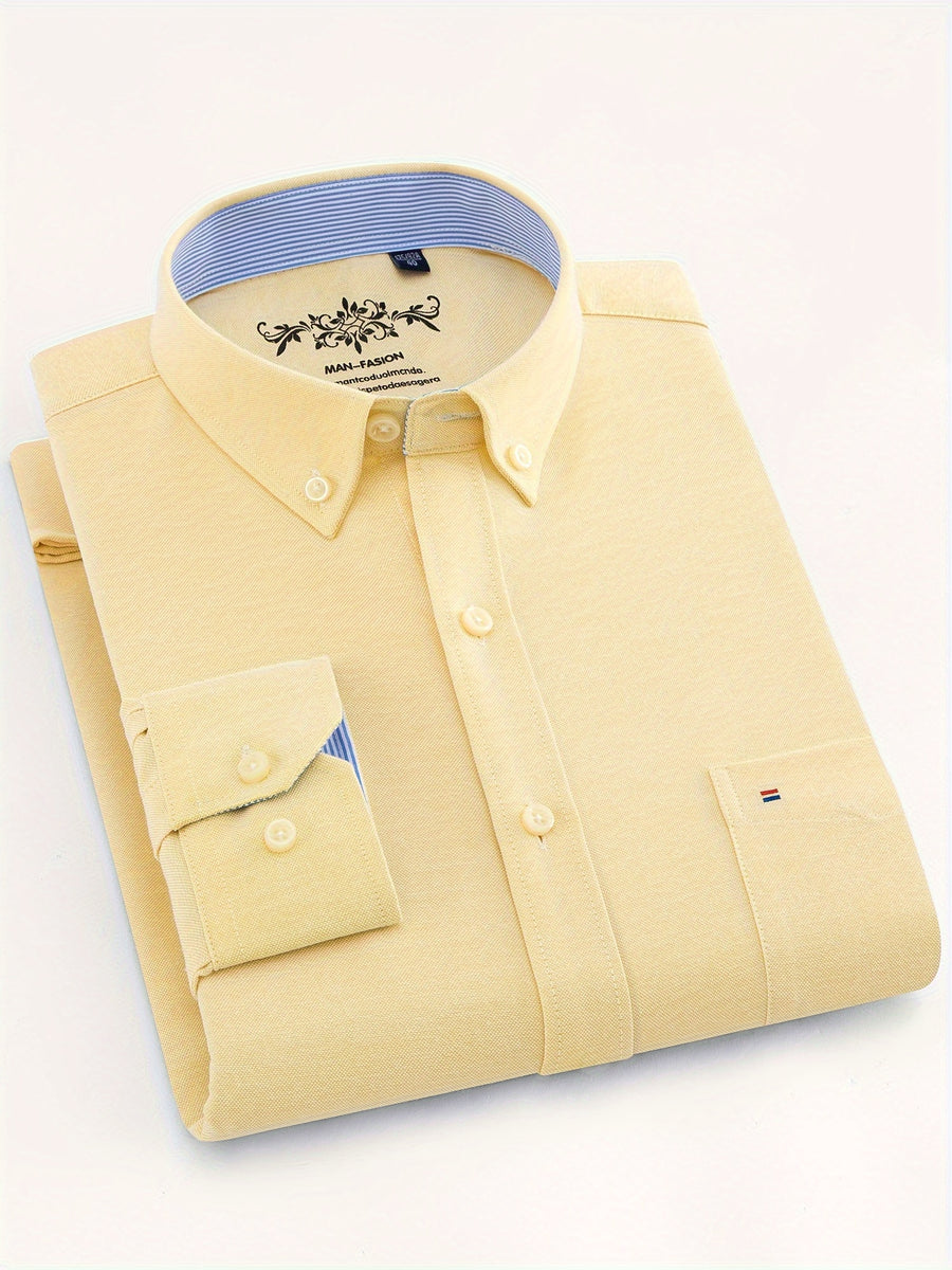 Men'S 60% Long Sleeve Solid Casual Sturdy Oxford Shirt - Yellow