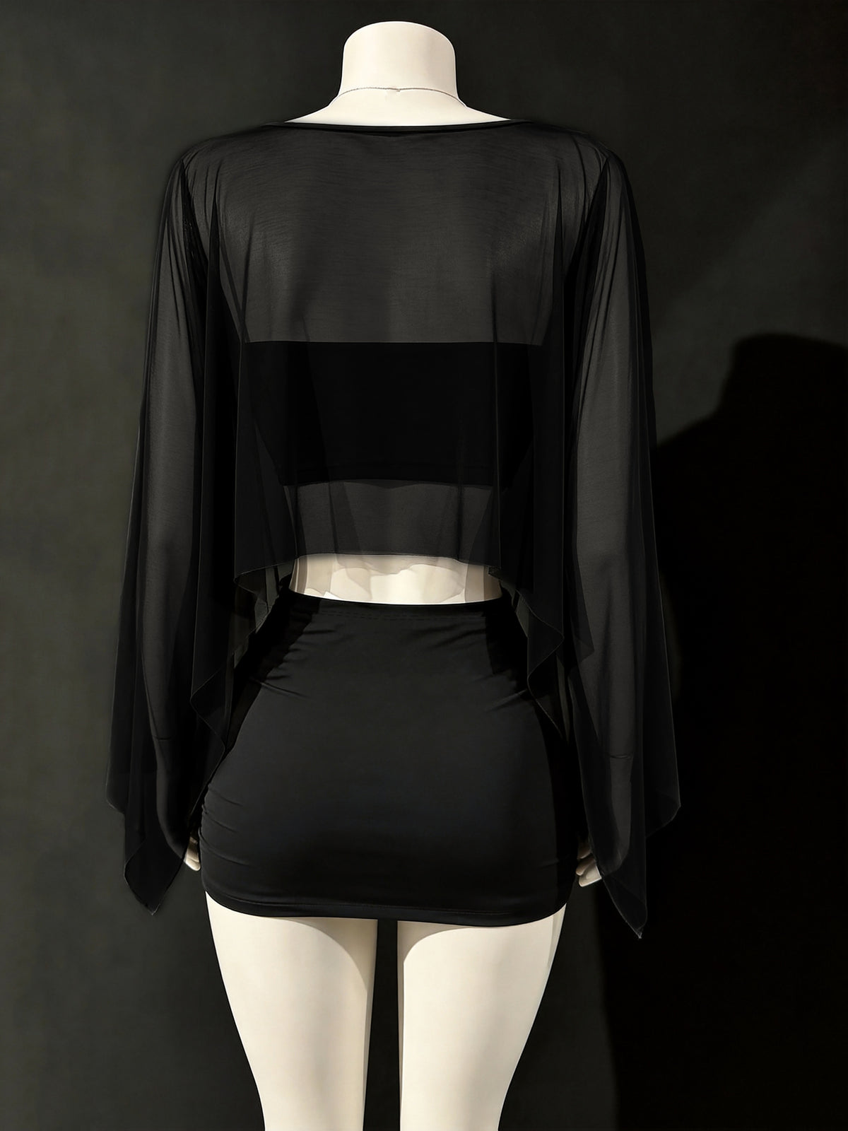 Y2K Sheer 3pcs Mini Skirt Set, Suitable for Shopping, Dating, Vacation, Beach, Holiday, Birthday, Party, Women'S Skirt Set - Black