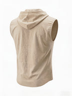 Pearson OBM European and American Summer Fashion Men's Solid Color Linen Breathable Hooded Sleeveless Vest 2026 New Trendy Style - Khaki