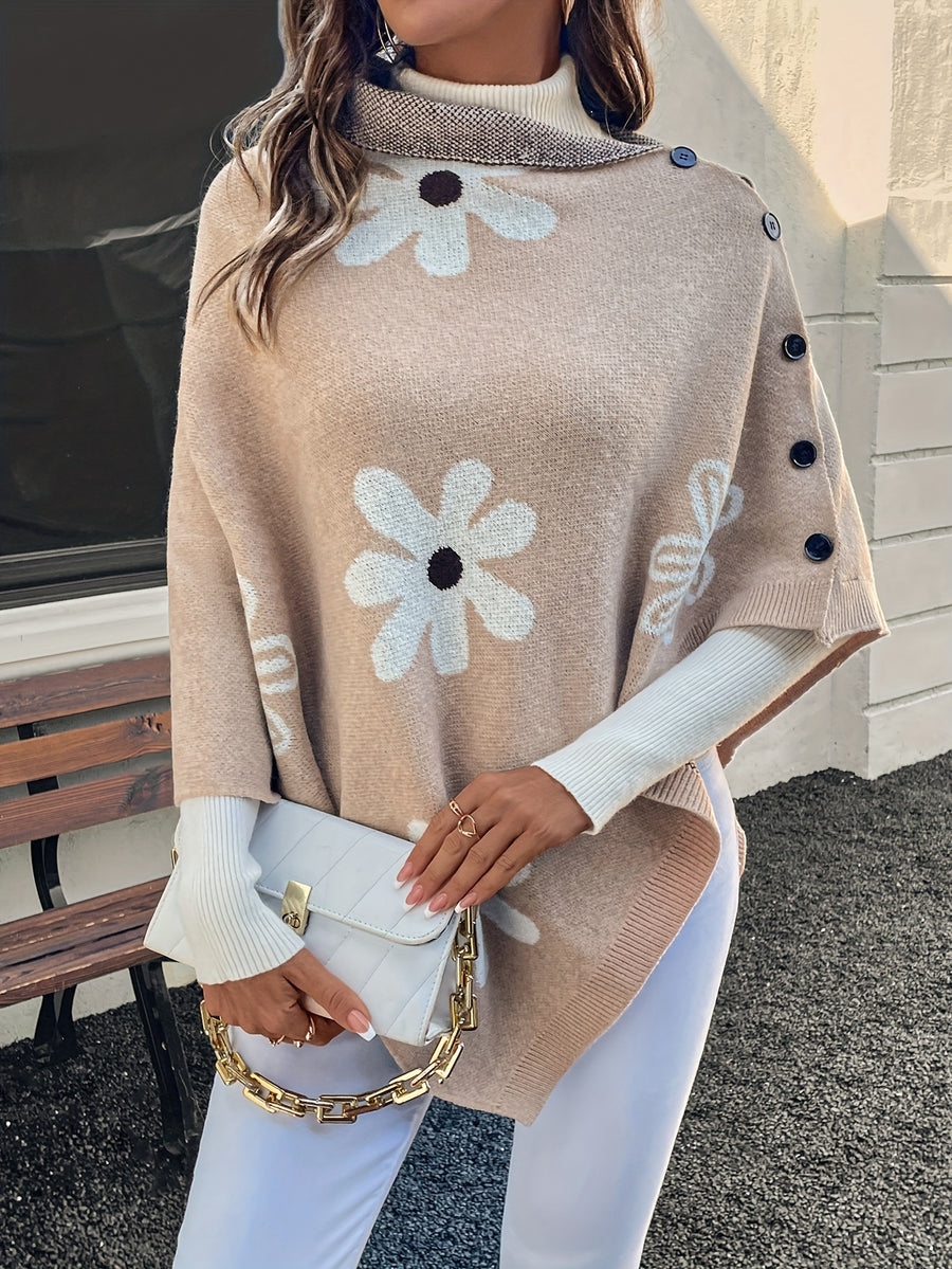 A Versatile And Elegant Cape That Can Be Worn in Various Styles Throughout The Year, Featuring Fashionable Contrasting Colors And a Textured Design, Complete with Buttoned Details - Wheat-colored