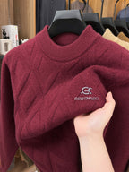 ZBZP Autumn Winter Knit 3D Solid Mid-High Neck Sweater, Basic Knit Pullover Top for Men, Fashion Long Sleeve Sweater SYD - Burgundy