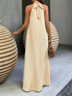 Ancient City Bohemian Style Dress, Vacation Style, Brushed Collar, Suitable for Spring and Summer, Beach Dress, Women's Long Summer Dress Apparel, Gavin - Apricot