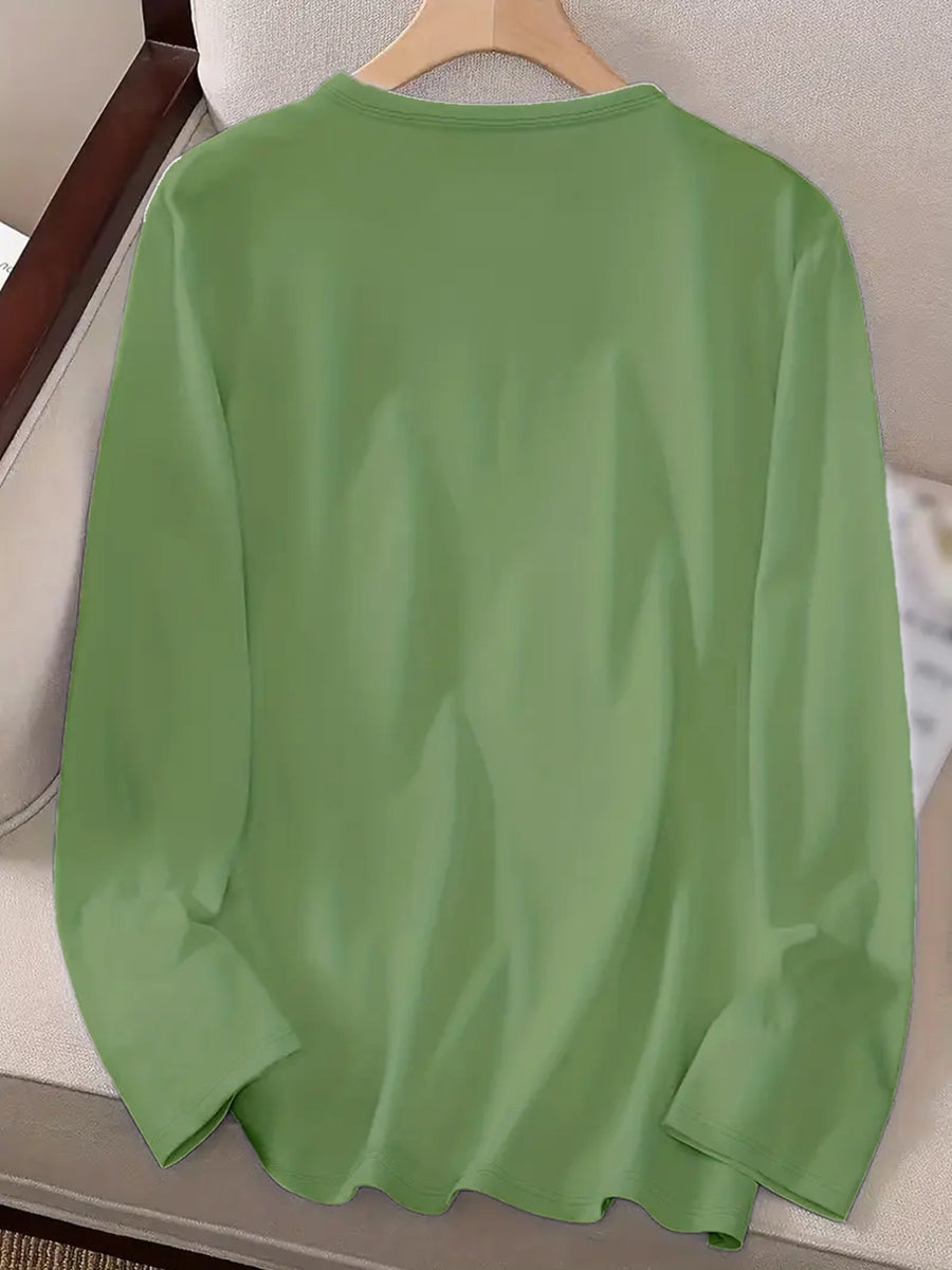 1pc Petal Pattern Striped Print New Y2K Style Women'S Elegant Autumn Winter Casual Athletic Long Sleeve Single Sleeve Comfortable Breathable Top - Matcha Color
