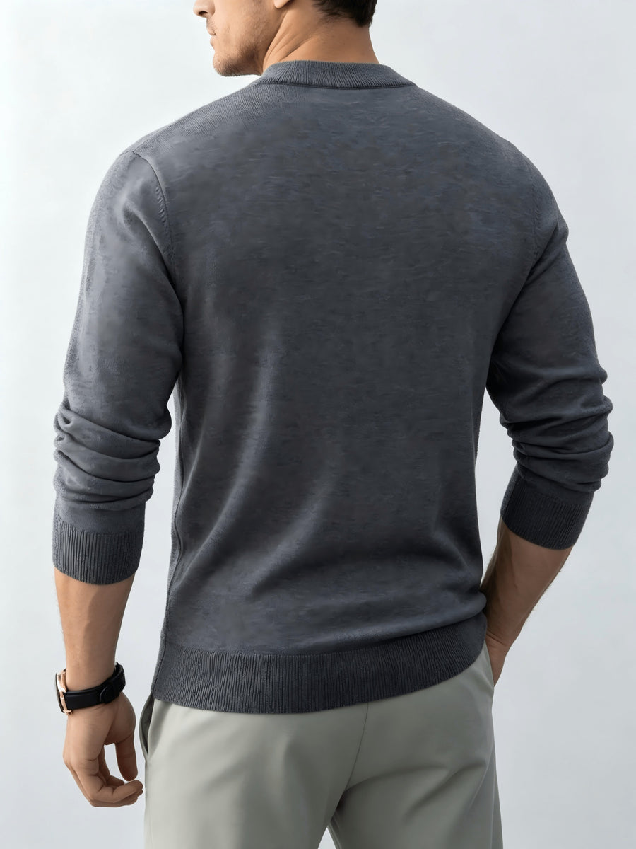 Fall Winter Men'S Half-Zipper Stand-Collar Knit Pullover, Classic Long Sleeve Fit for Casual Social Wear, Daily Commute, Light Business Meeting, Casual Gathering - Light Grey